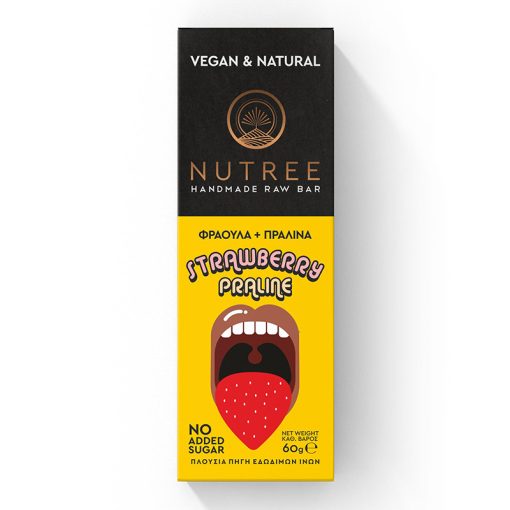 NUTREE Μπάρα χωρίς ζάχαρη,χωρίς γλουτένη,με Φράουλα & Πραλίνα,vegan&natural 60G-E-Kanava
